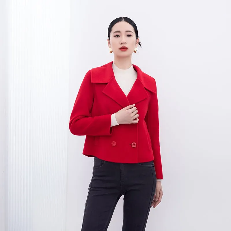 Red Short Big Collar Wool Sea Coats