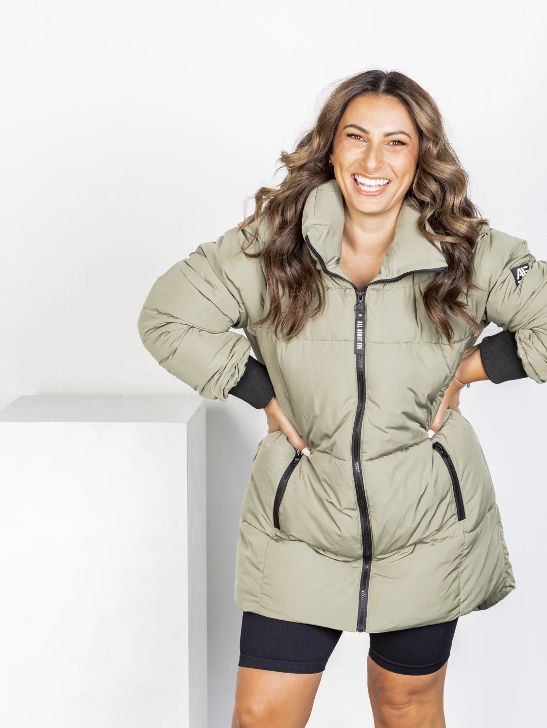 Remi Luxe Midi Puffer Jacket - Khaki