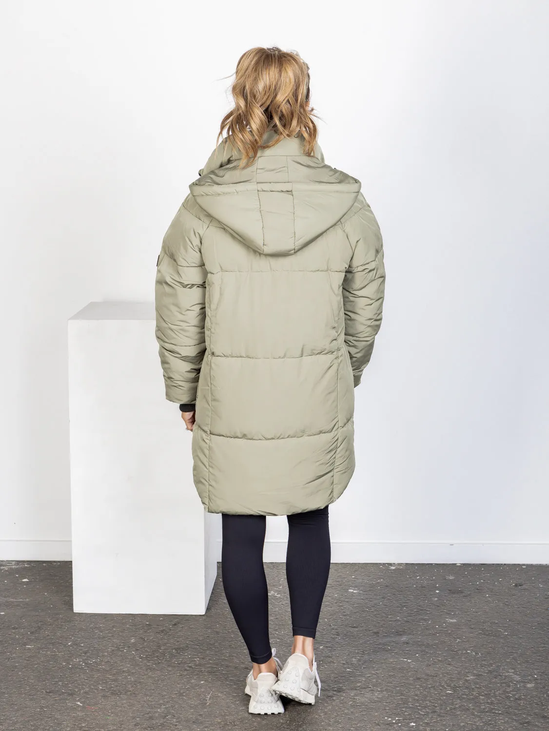 Remi Luxe Midi Puffer Jacket - Khaki