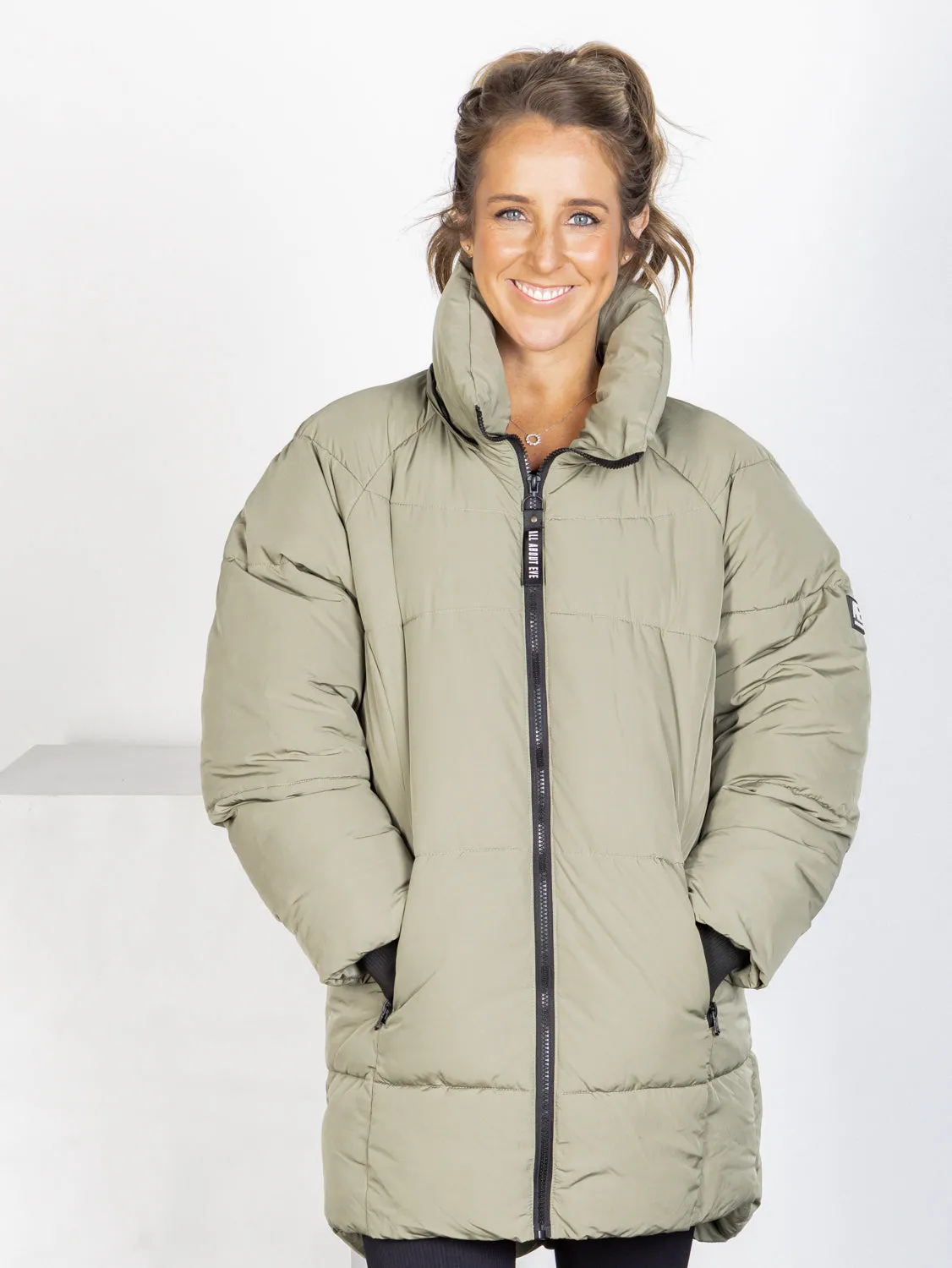 Remi Luxe Midi Puffer Jacket - Khaki