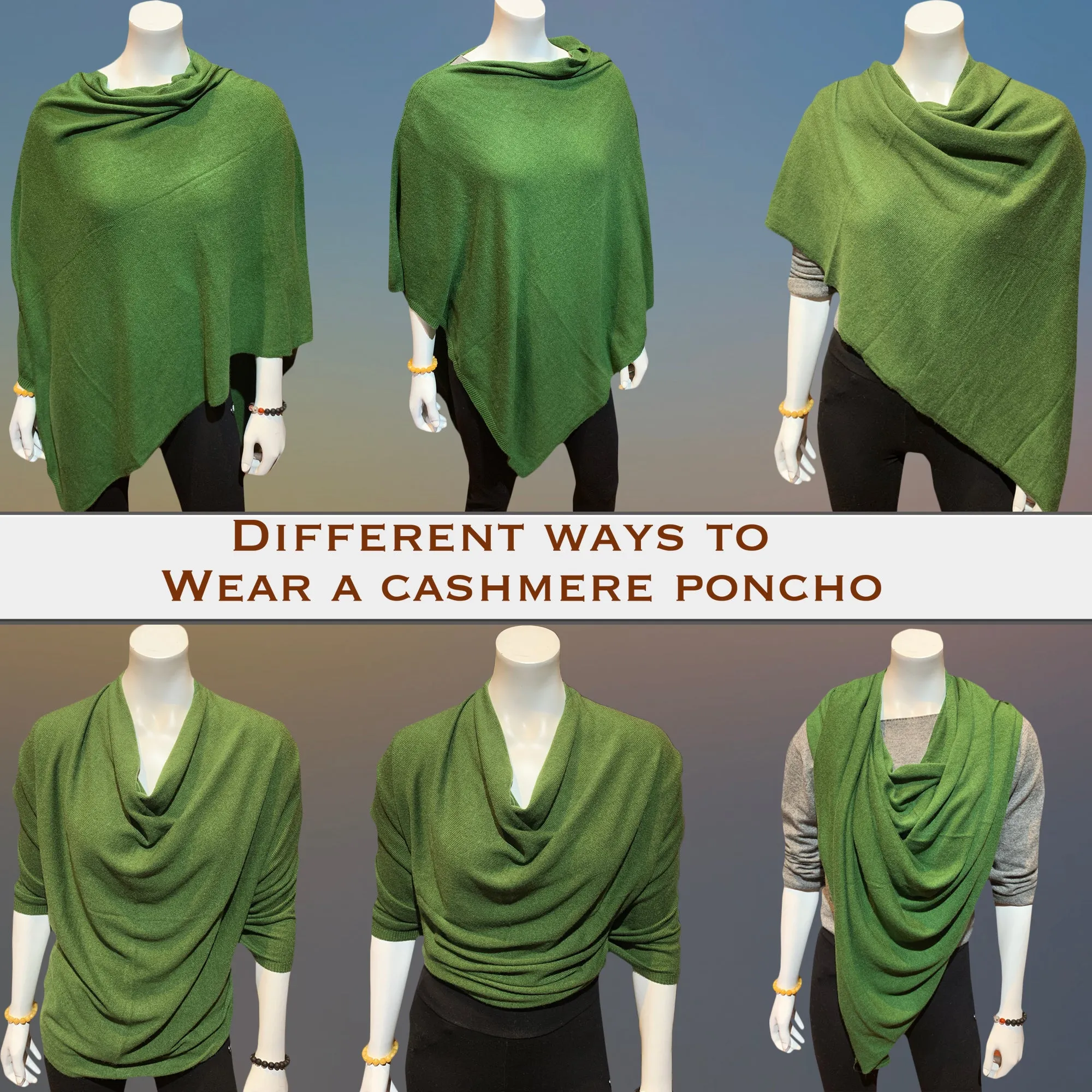 Rich Dark Green Boat Neck Cashmere Poncho