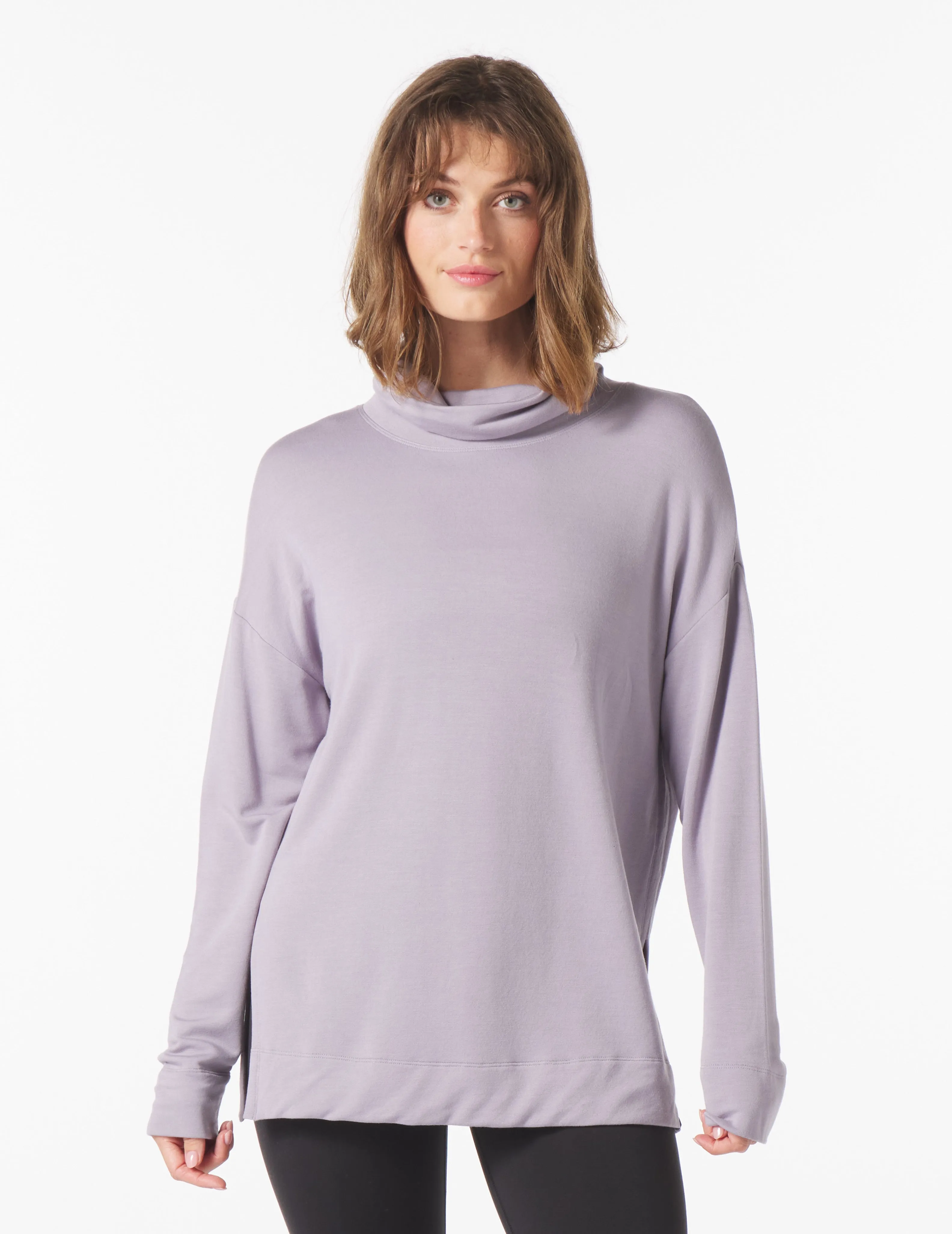 Scarf Neck Tunic: Dusty Lavender