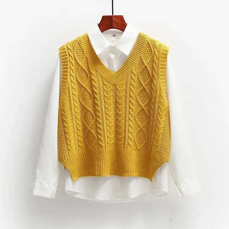 Solid Short Trendy Korean Knitted Vest