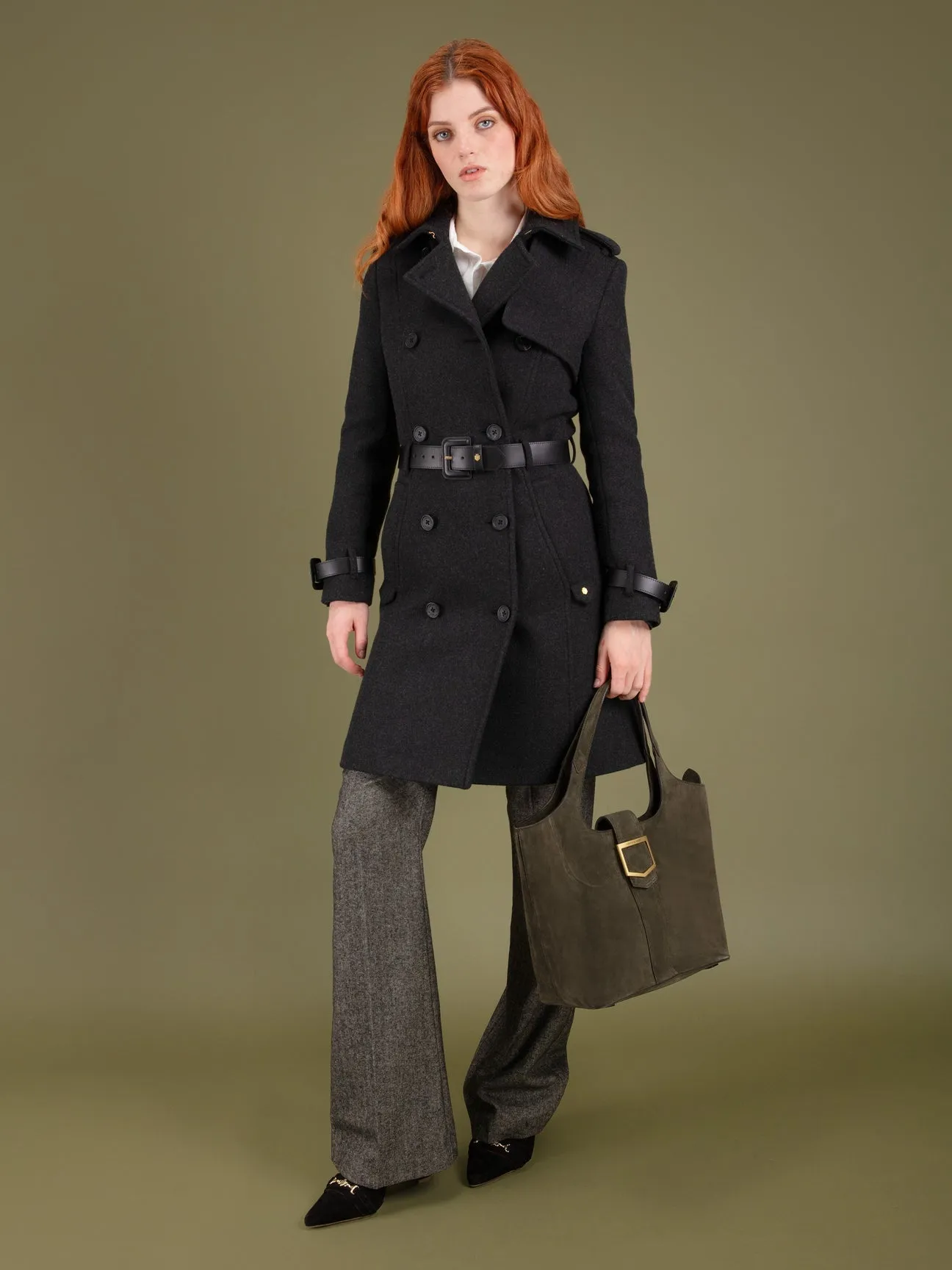 Sophia Wool Trench Coat Charcoal