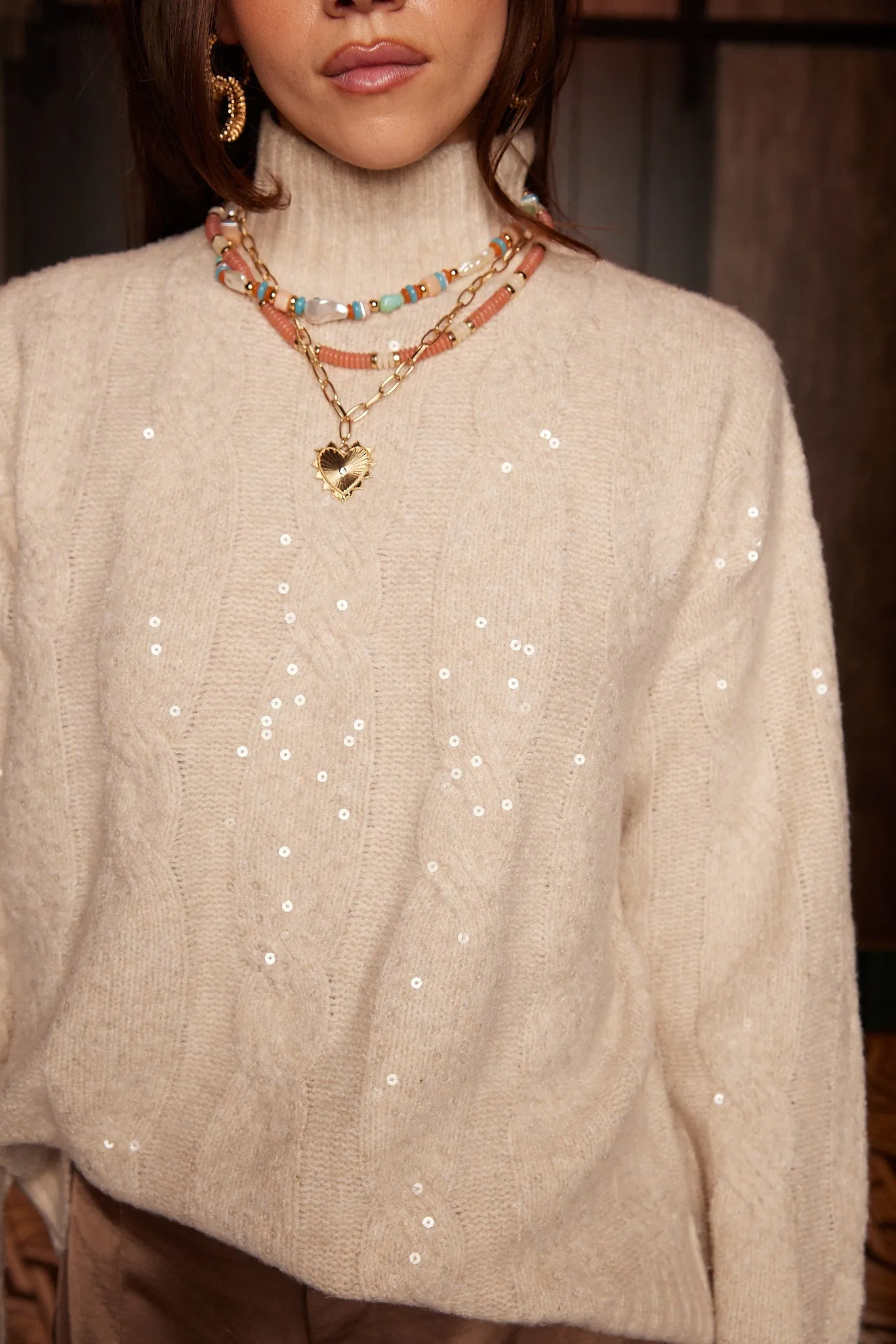 Spence Shimmer Detail Turtleneck Sweater