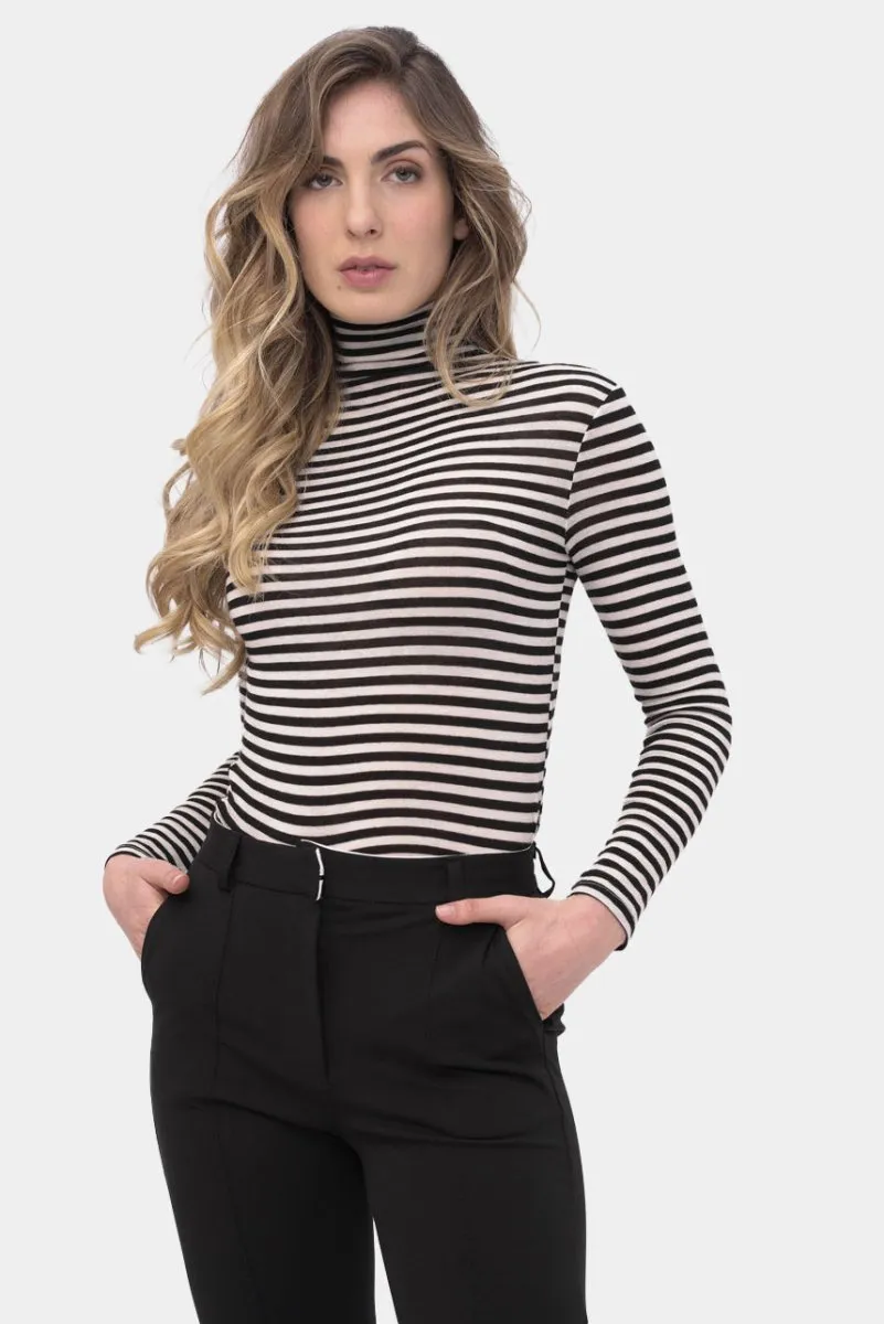 Striped Fitted Cashmere Blend Turtleneck