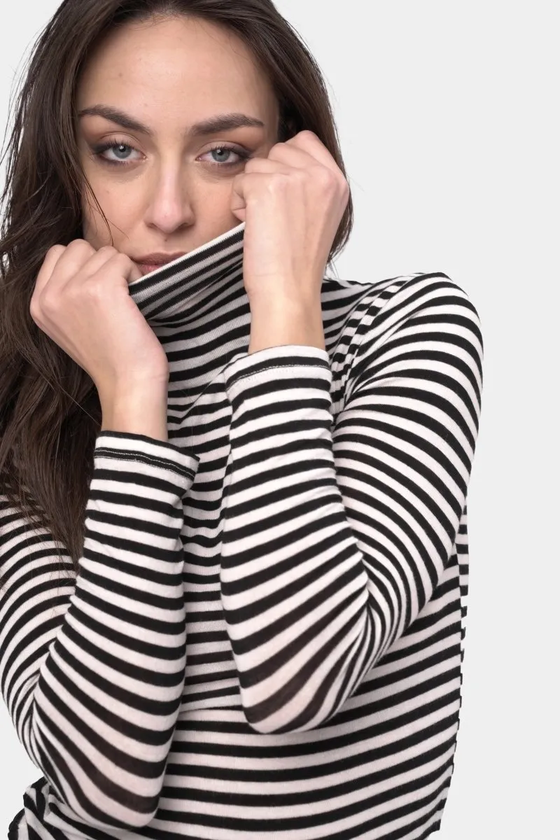 Striped Fitted Cashmere Blend Turtleneck