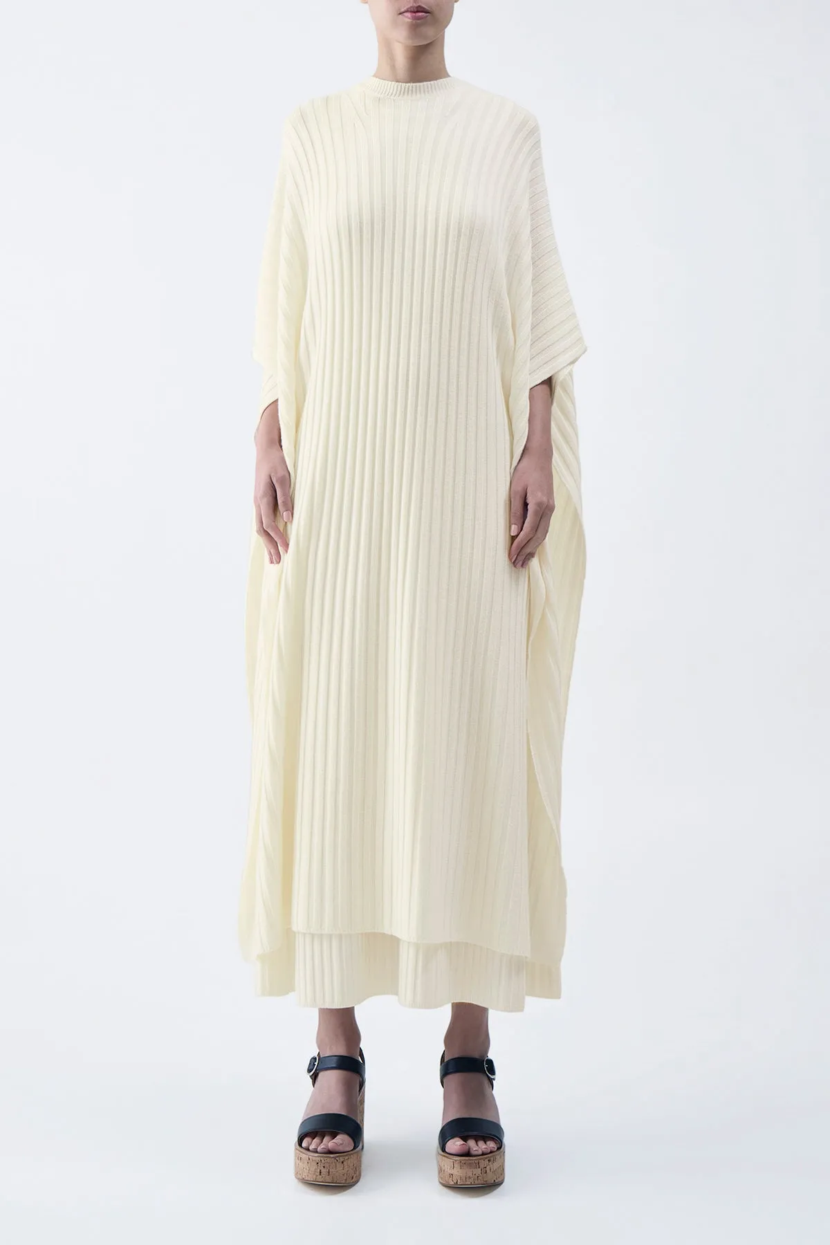 Taos Knit Poncho in Ivory Merino Wool Cashmere