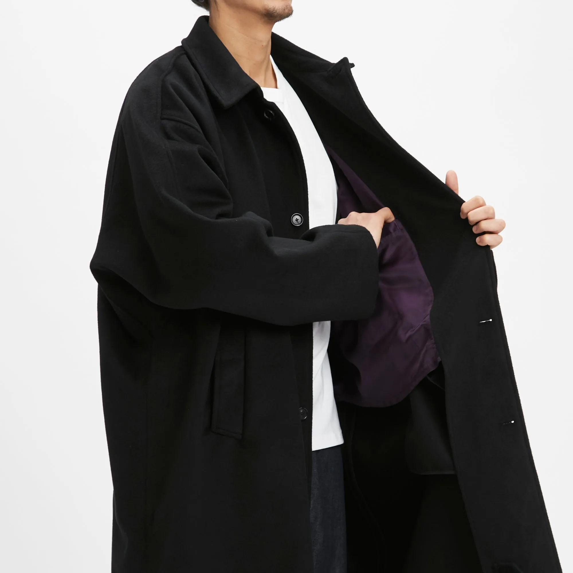 Town Trench Coat - Black Wool