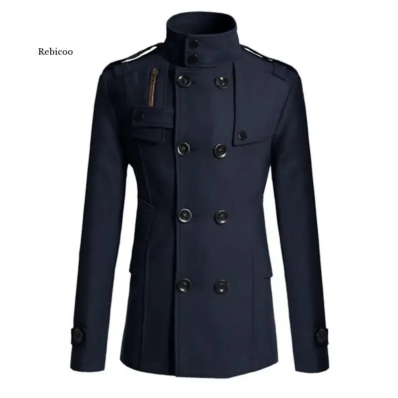 Trench Coat Men Winter Black Jacket Men's Wool Coat Casacos Casual Slim Men's Long Coat Abrigos Para Hombre  - S4777061