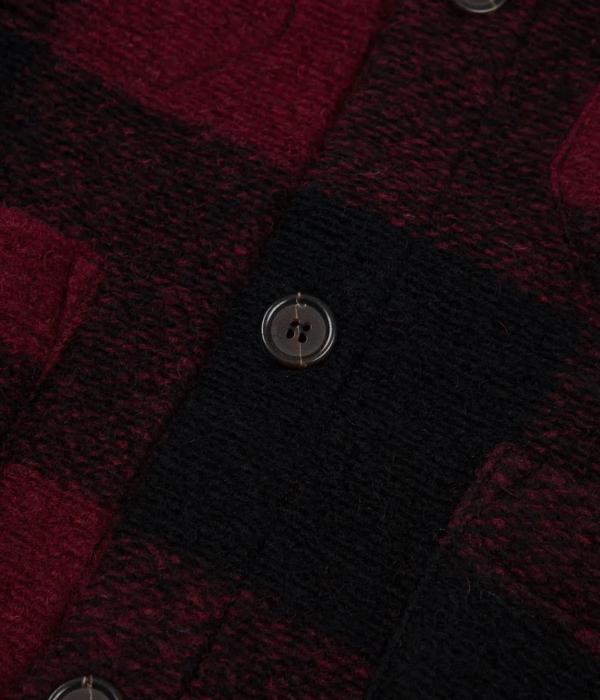 Universal Works Check Wool Fleece Cardigan - Red Check