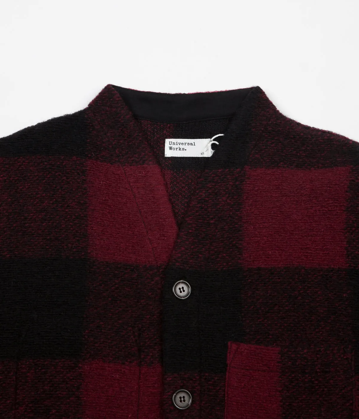 Universal Works Check Wool Fleece Cardigan - Red Check