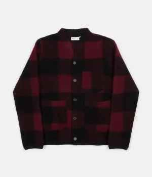 Universal Works Check Wool Fleece Cardigan - Red Check