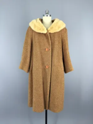 Vintage 1960s Coat / Camel Brown with Blonde Mink Fur Collar