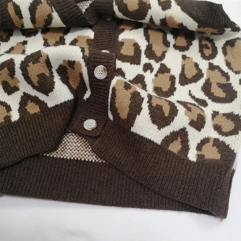 Vintage Animal Print V-neck Knitted Sweater Vest Top