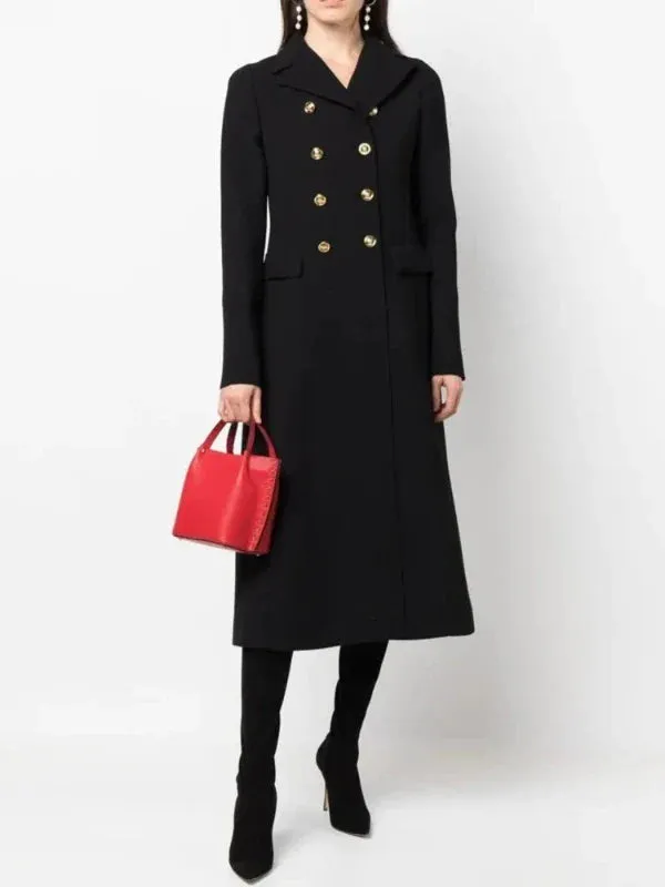 Wenkouban-Winter outfits Christmas Notched Collar Gold Buttons Empire Waist Mid-Length Military Coat