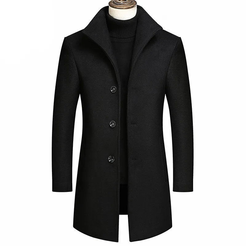 West Louis™ Winter Wool & Blends Stand Collar Long Trench Coat