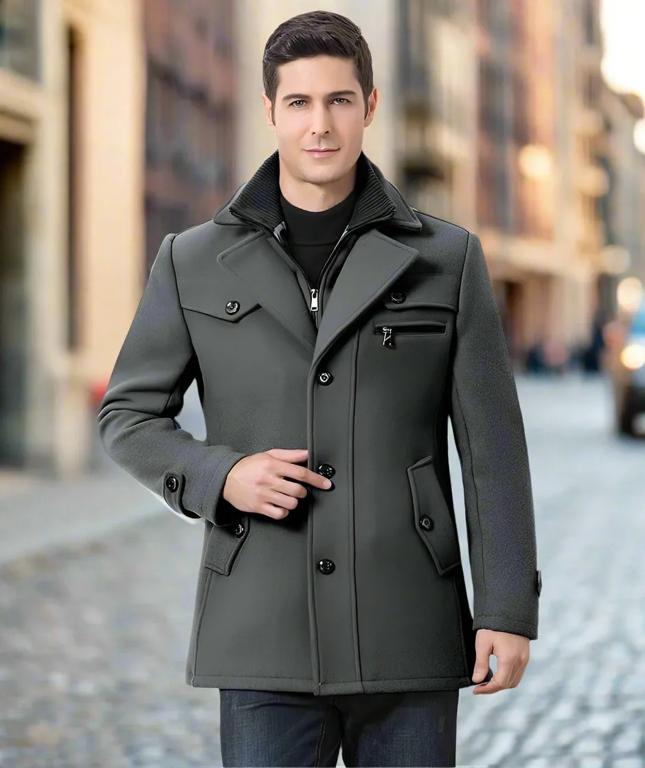 Winter Men's Casual Wool Trench Coat Fashion Business Medium Solid Thicken Slim Windbreaker Overcoat Jacket Male Plus Size 2XL JATJ05