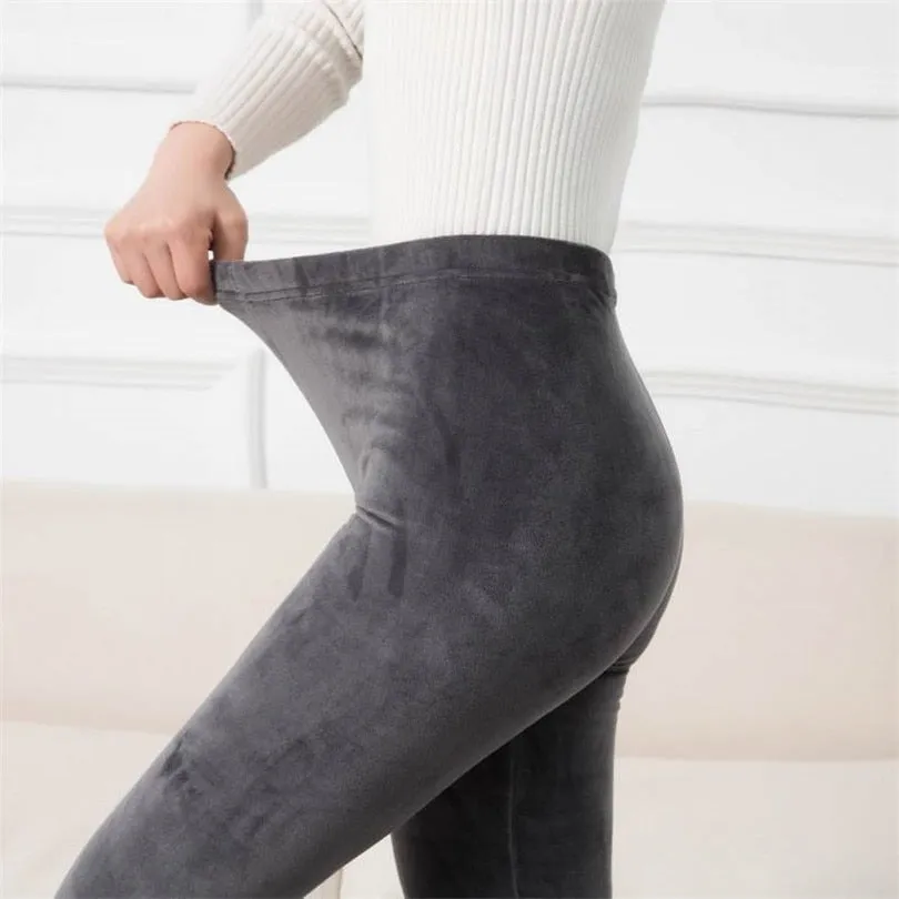 Wjczt Winter Velvet Leggings Women Double Side Warm Casual Trouser Pencil Pant Skinny Slim Soft Elastic Pants