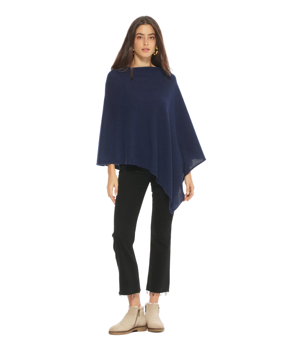 Women's Essential Pure Cashmere Poncho Blue