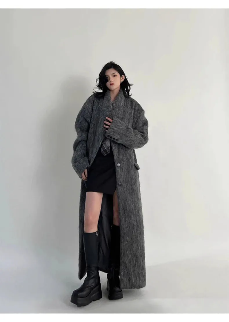 Women's Oversized Gray Woolen Trench Coat