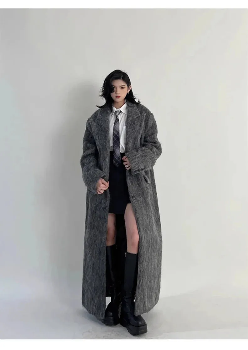 Women's Oversized Gray Woolen Trench Coat