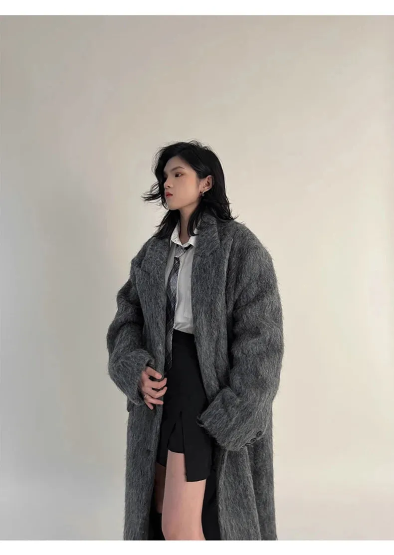 Women's Oversized Gray Woolen Trench Coat