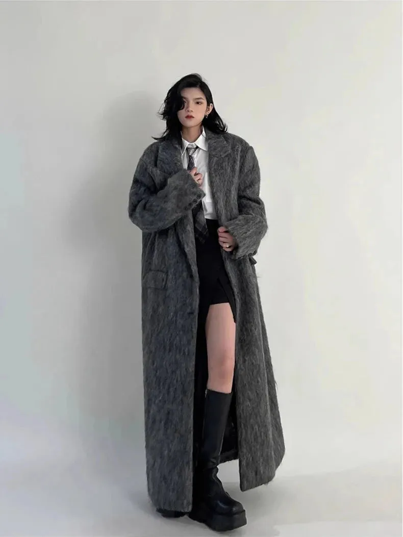 Women's Oversized Gray Woolen Trench Coat