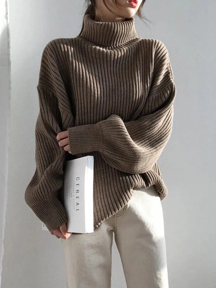 Women's Oversized Thick Lined Turtleneck Jumper | Ideal for Autumn/Winter