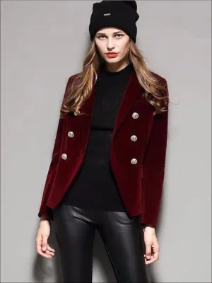 Women's Velvet Blazer (Burgundy And Black)