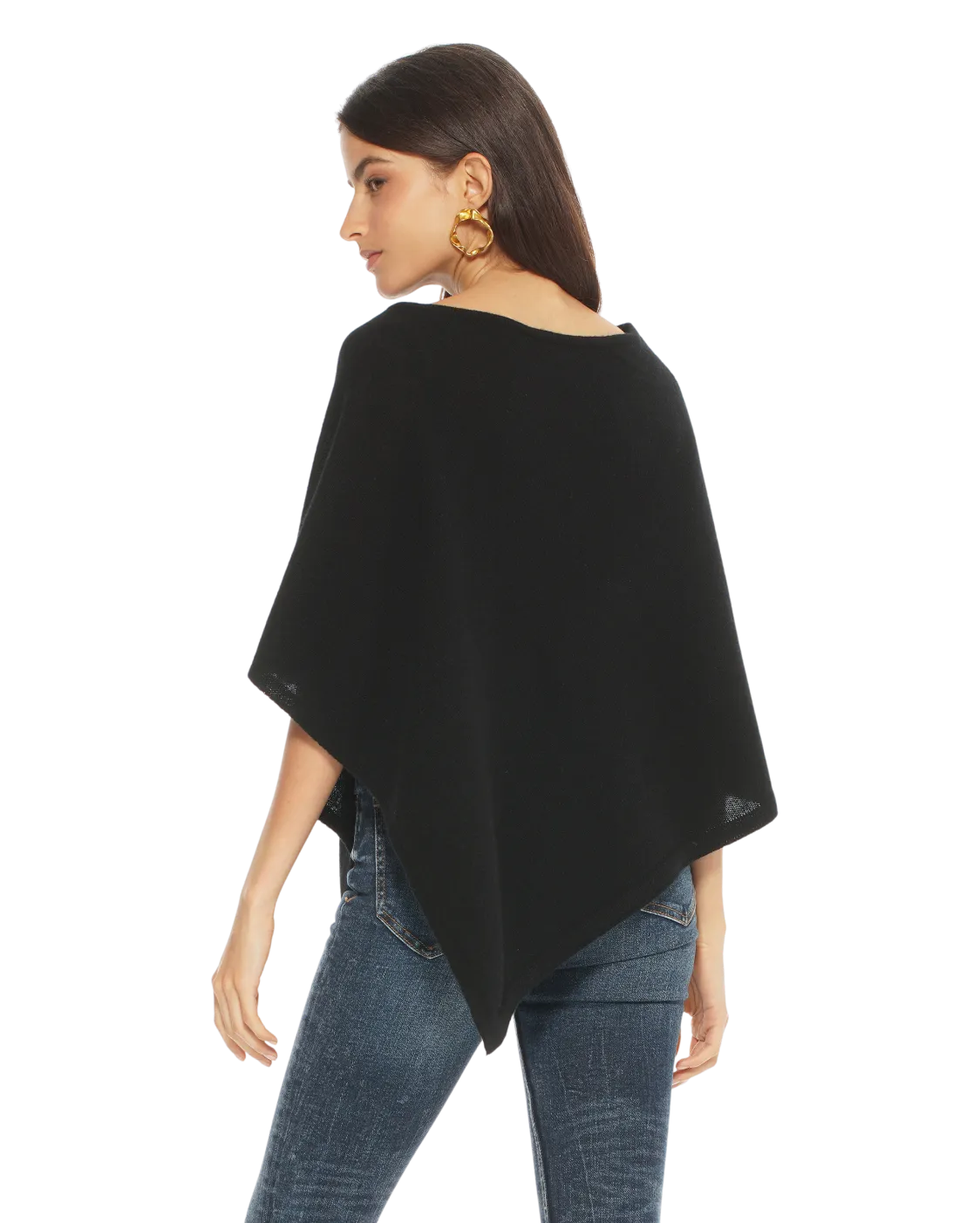 Womens's Pure Cashmere Capelet Poncho Black