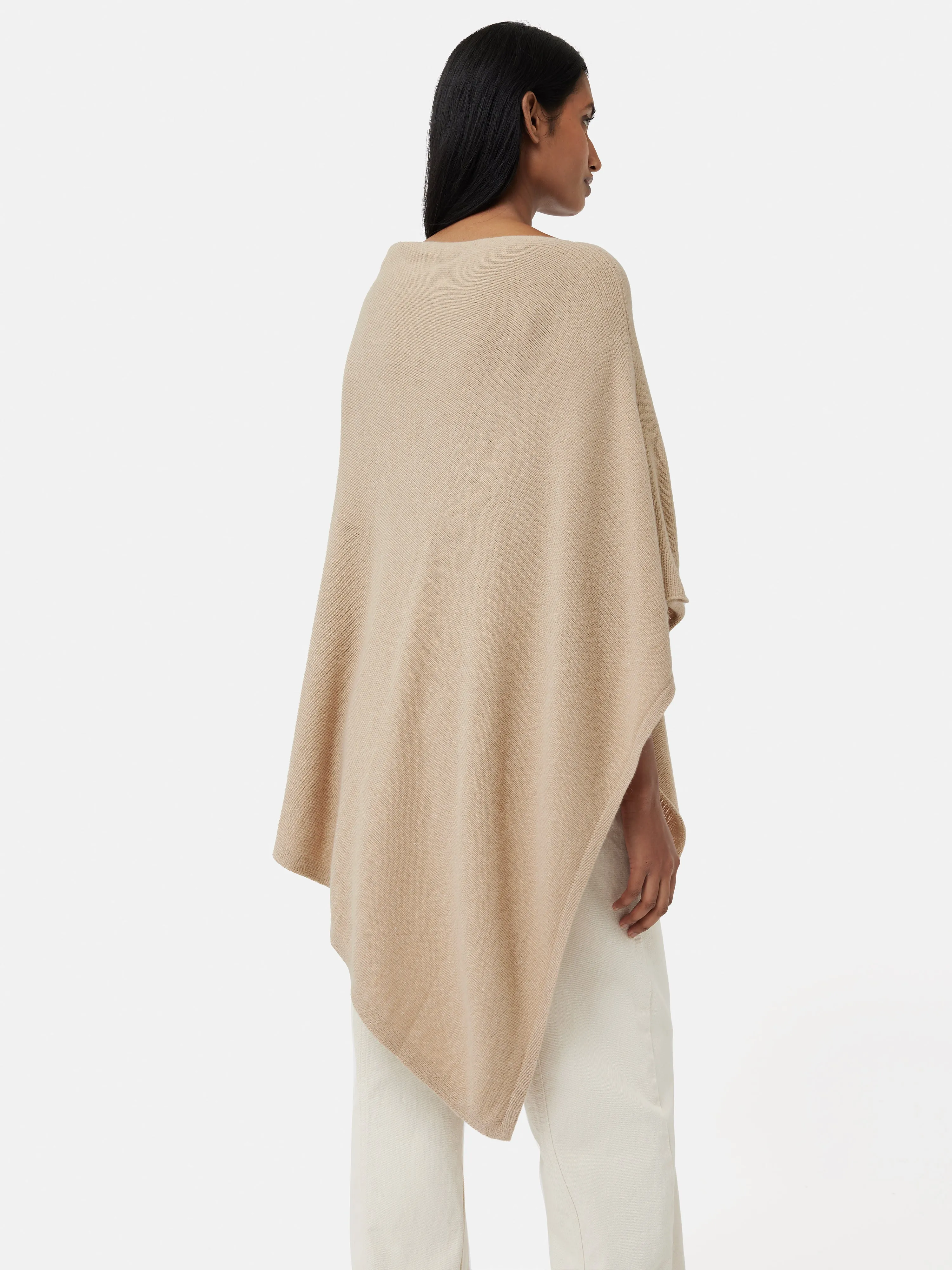 Wool Cashmere Blend Drape Poncho | Beige