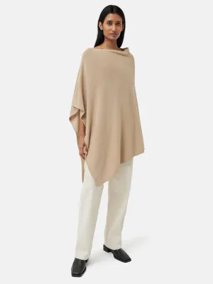 Wool Cashmere Blend Drape Poncho | Beige