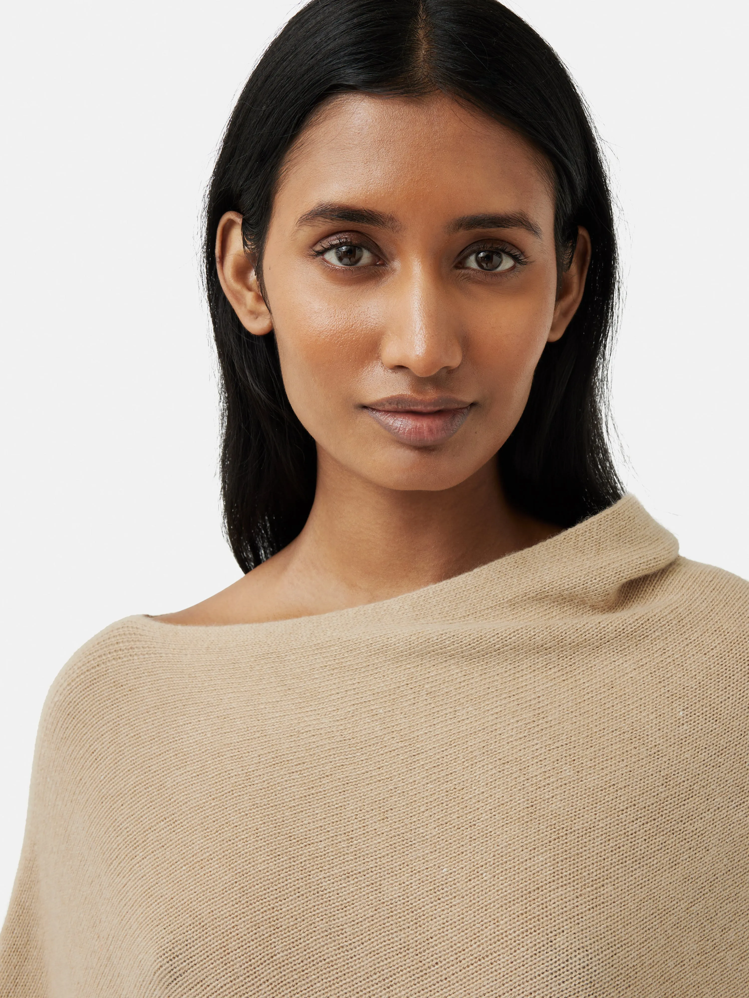 Wool Cashmere Blend Drape Poncho | Beige