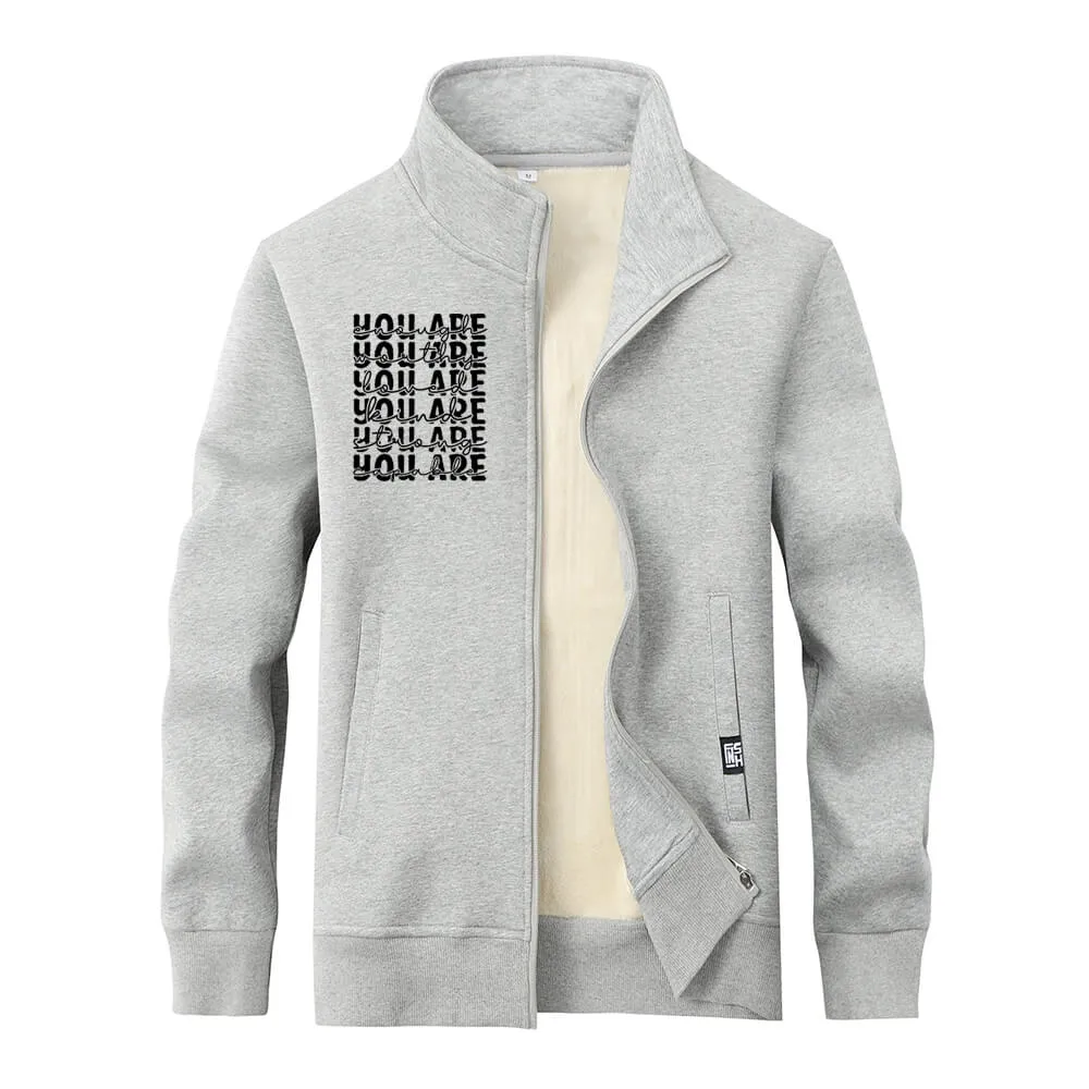 You Are Worthy And Loved Stand Collar Zip Fleece Cardigan