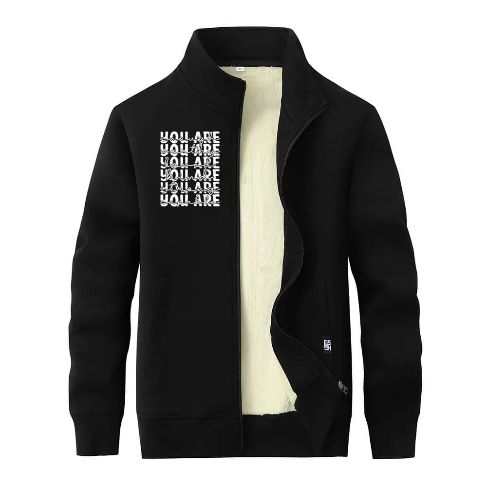 You Are Worthy And Loved Stand Collar Zip Fleece Cardigan