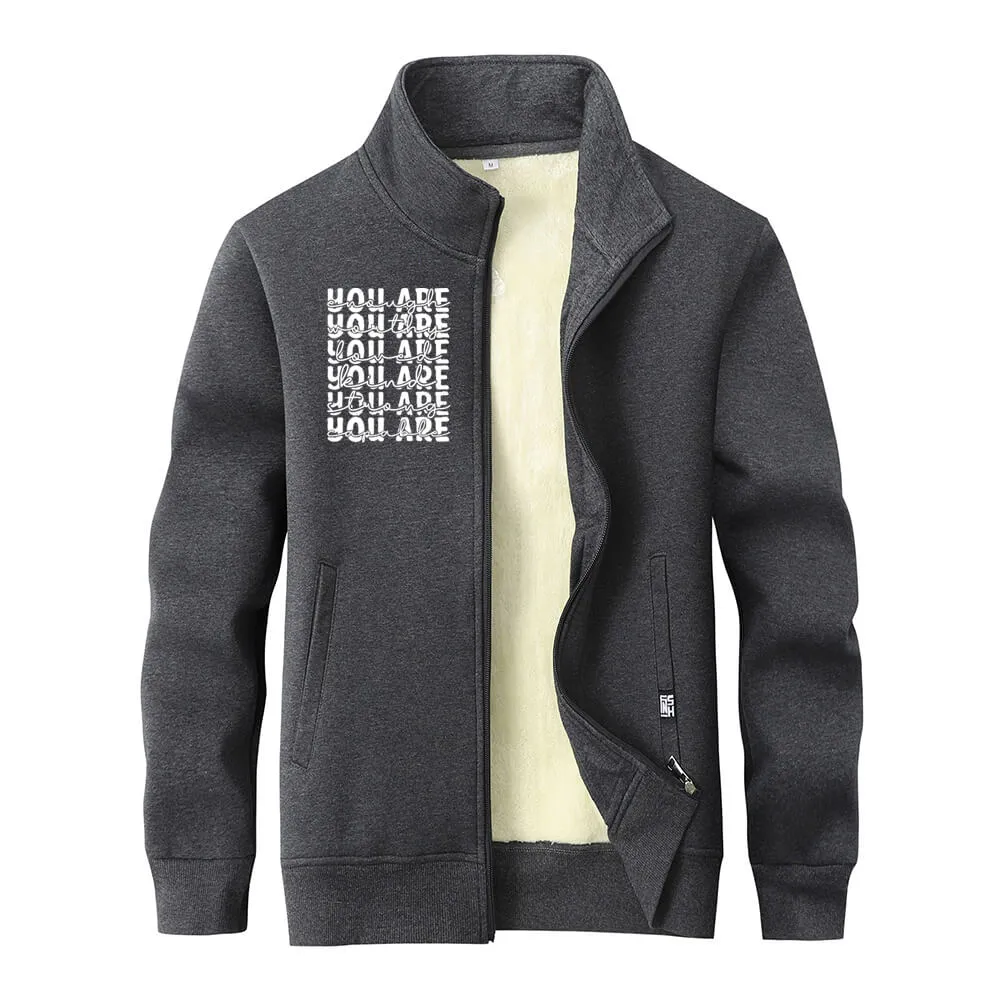 You Are Worthy And Loved Stand Collar Zip Fleece Cardigan